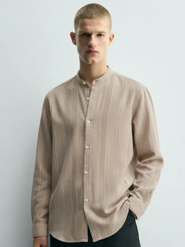 Highlander Men Brown Striped Relaxed Fit Casual Shirt