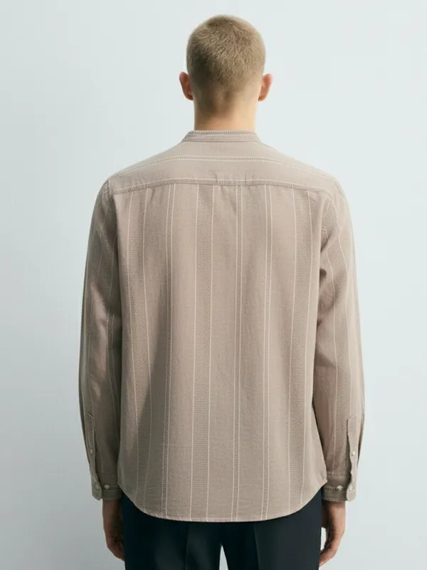 Highlander Men Brown Striped Relaxed Fit Casual Shirt