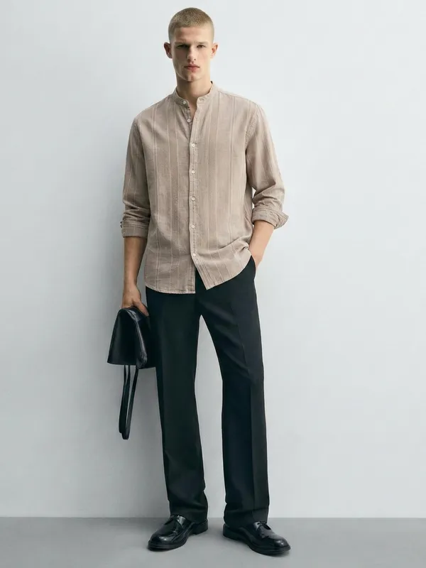 Highlander Men Brown Striped Relaxed Fit Casual Shirt