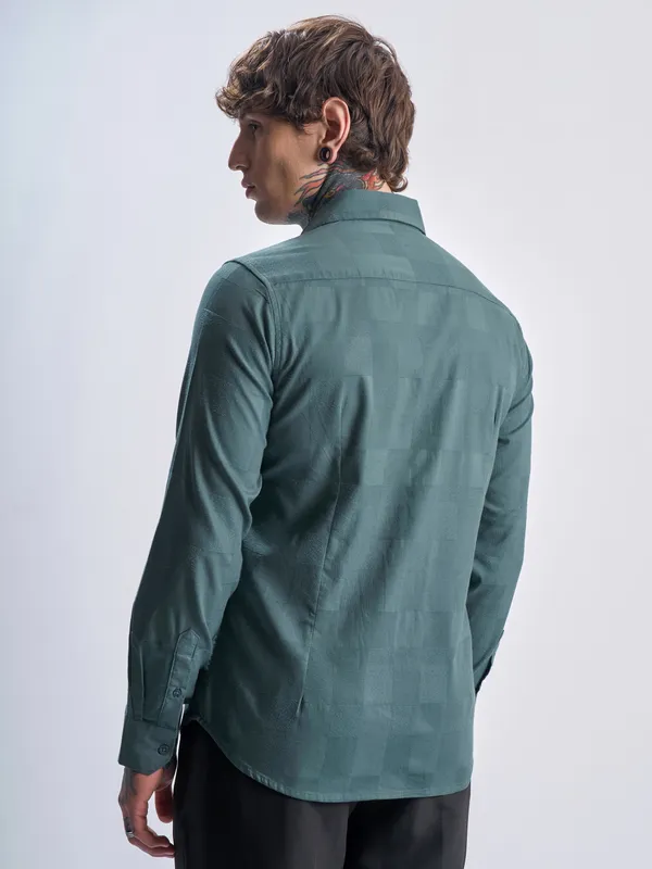 Highlander Men Green Self Design Slim Fit Casual Shirt