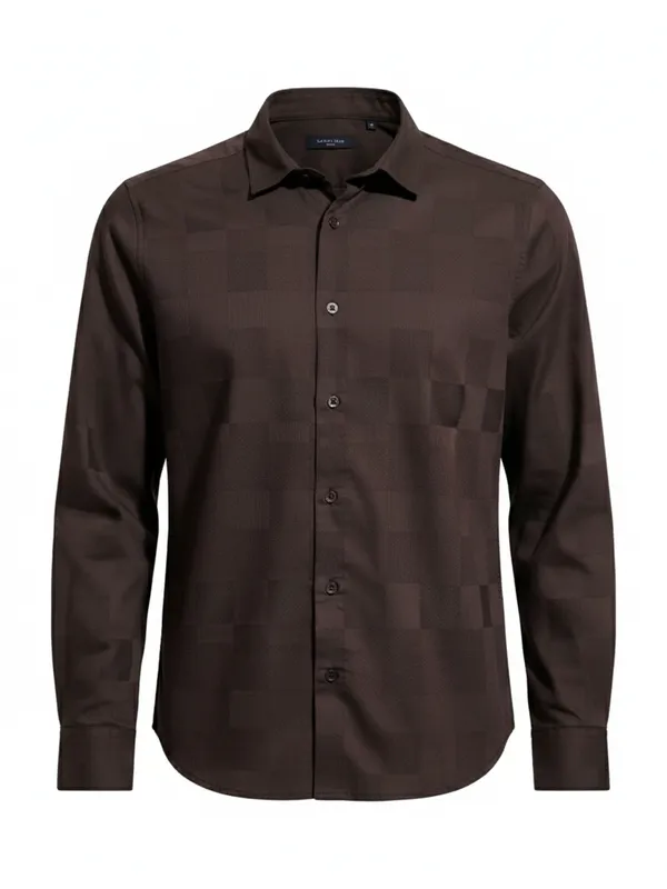 Highlander Men Brown Self Design Slim Fit Casual Shirt