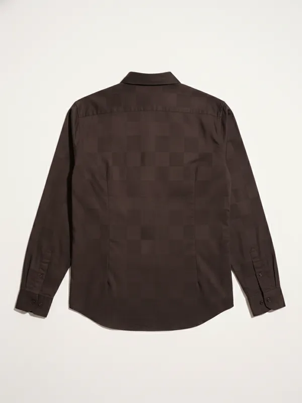 Highlander Men Brown Self Design Slim Fit Casual Shirt