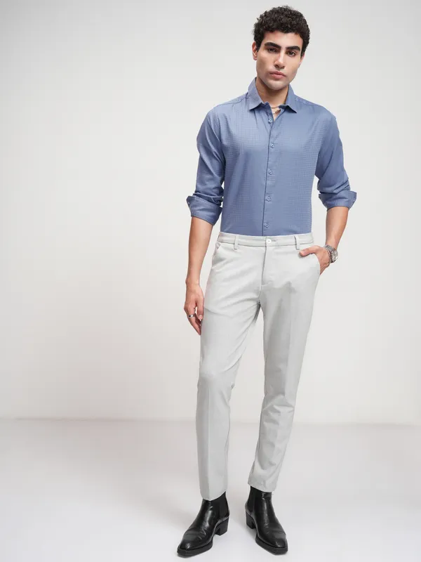 Highlander Men Blue Self Design Slim Fit Casual Shirt