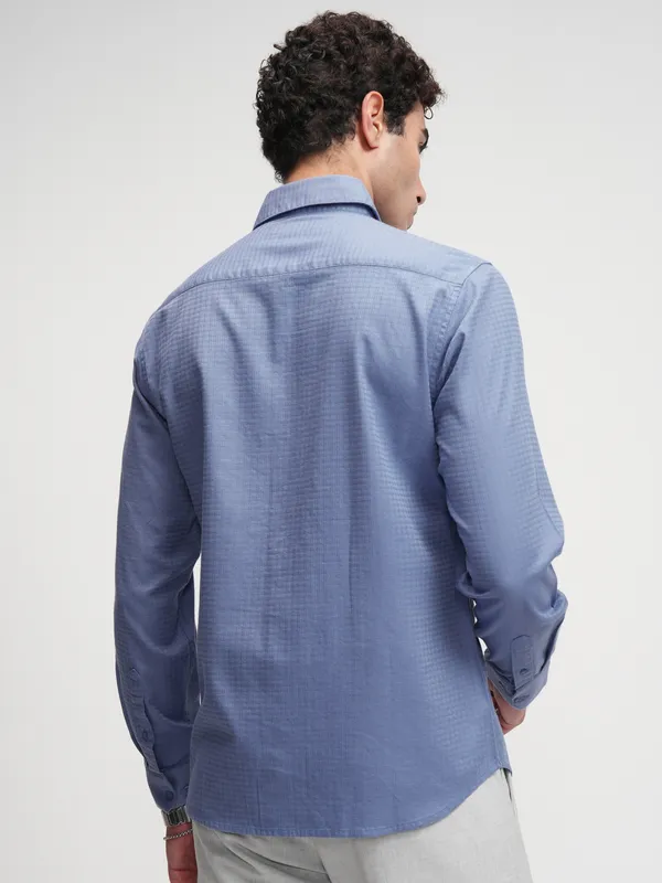 Highlander Men Blue Self Design Slim Fit Casual Shirt