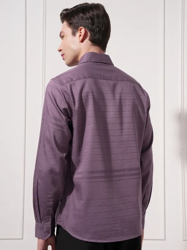 Highlander Men Purple Self Design Slim Fit Casual Shirt