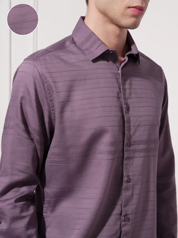 Highlander Men Purple Self Design Slim Fit Casual Shirt