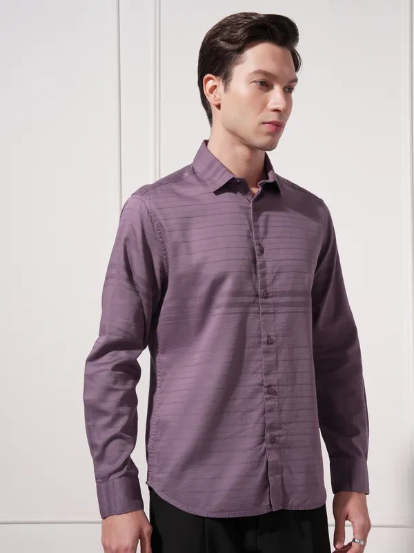 Highlander Men Purple Self Design Slim Fit Casual Shirt