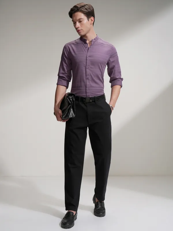 Highlander Men Purple Striped Slim Fit Casual Shirt