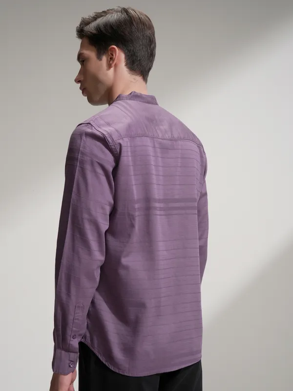 Highlander Men Purple Striped Slim Fit Casual Shirt