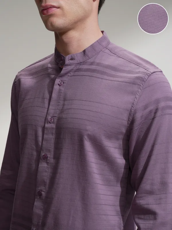 Highlander Men Purple Striped Slim Fit Casual Shirt