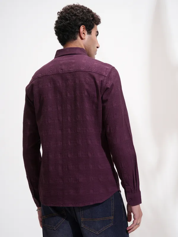 Highlander Men Purple Self Design Slim Fit Casual Shirt