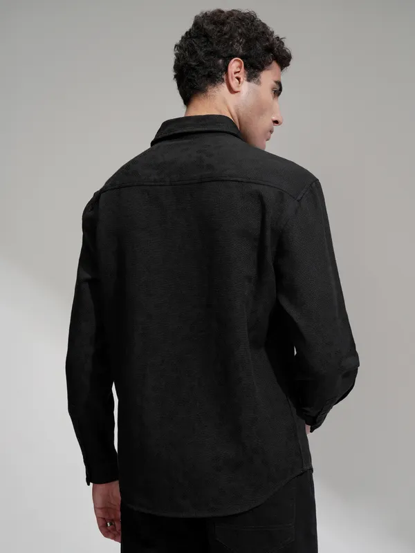 Highlander Men Black Self Design Relaxed Fit Casual Shirt