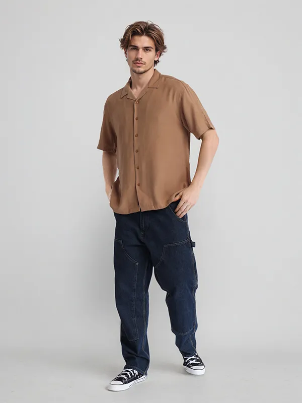 Highlander Men Rust Solid Relaxed Fit Casual Shirt