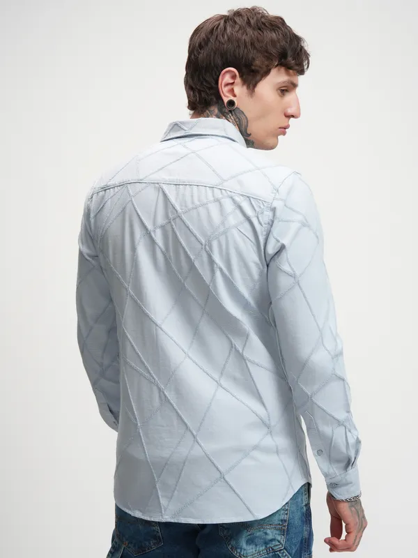 Highlander Men Blue Self Design Slim Fit Casual Shirt