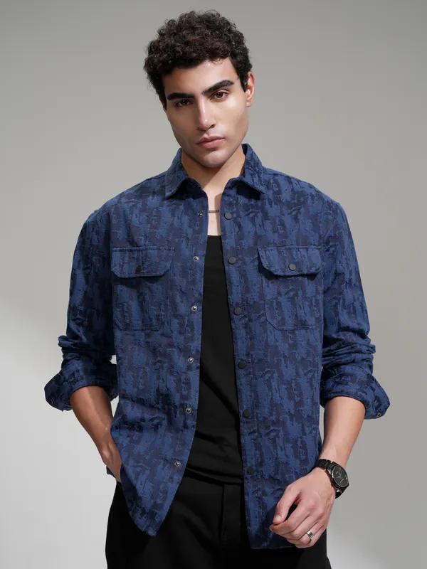 Highlander Men Blue Printed Relaxed Fit Casual Shirt