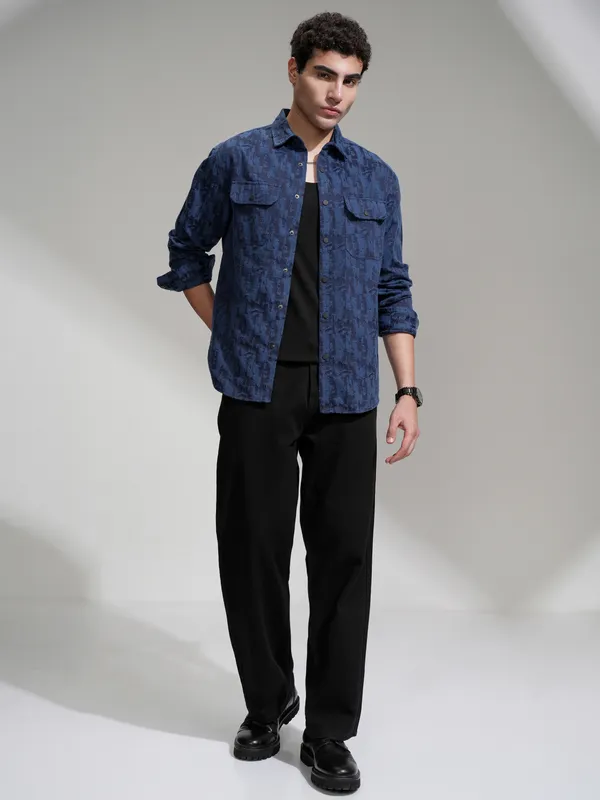 Highlander Men Blue Printed Relaxed Fit Casual Shirt