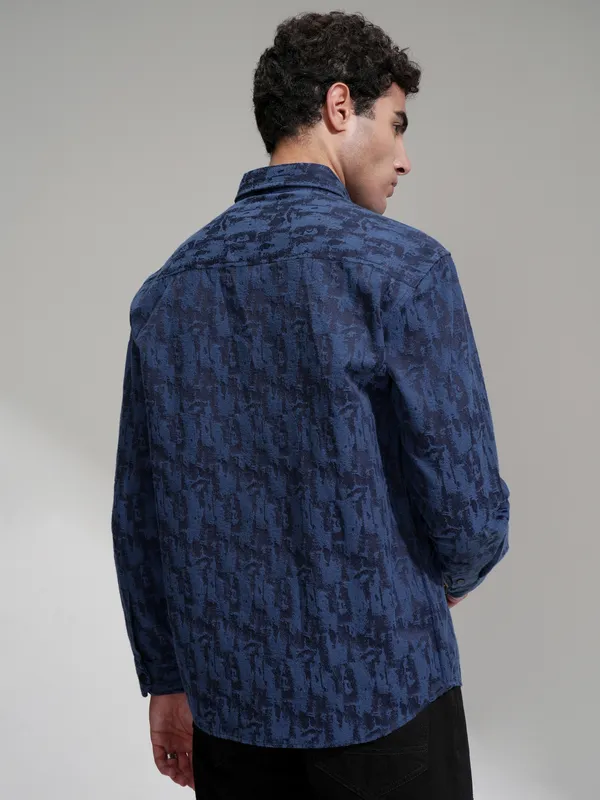 Highlander Men Blue Printed Relaxed Fit Casual Shirt