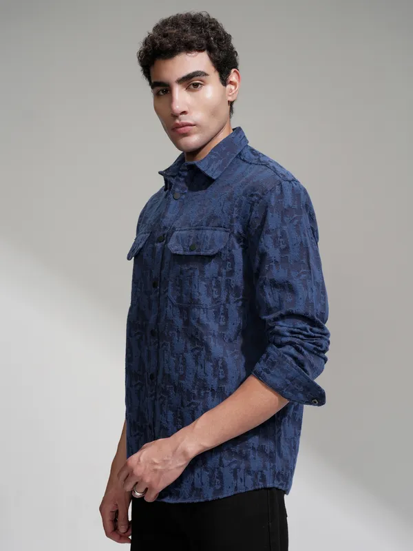Highlander Men Blue Printed Relaxed Fit Casual Shirt