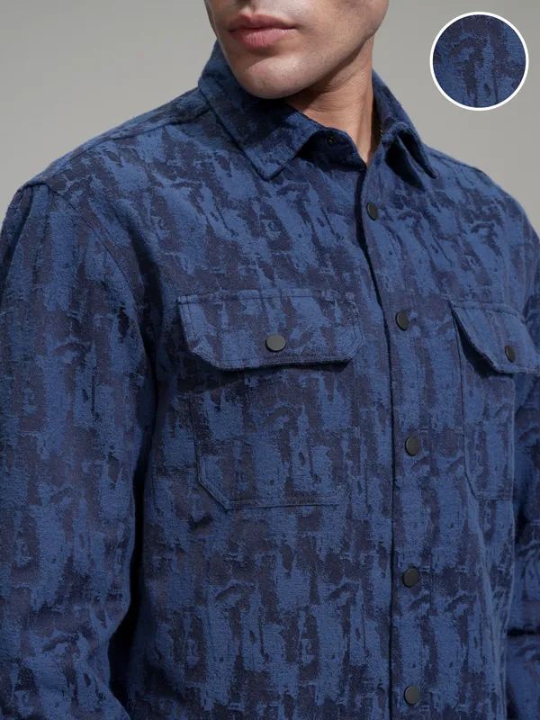 Highlander Men Blue Printed Relaxed Fit Casual Shirt