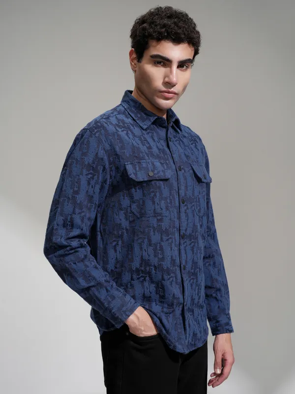 Highlander Men Blue Printed Relaxed Fit Casual Shirt