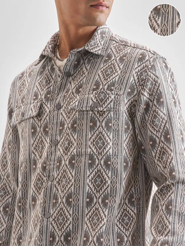 Highlander Men Brown Self Design Relaxed Fit Casual Shirt