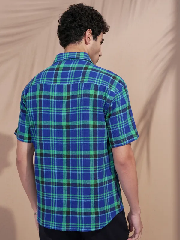 Highlander Men Blue Checked Relaxed Fit Casual Shirt