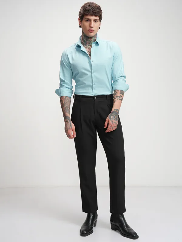 Highlander Men Blue Self Design Slim Fit Casual Shirt