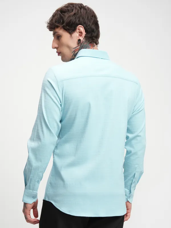 Highlander Men Blue Self Design Slim Fit Casual Shirt
