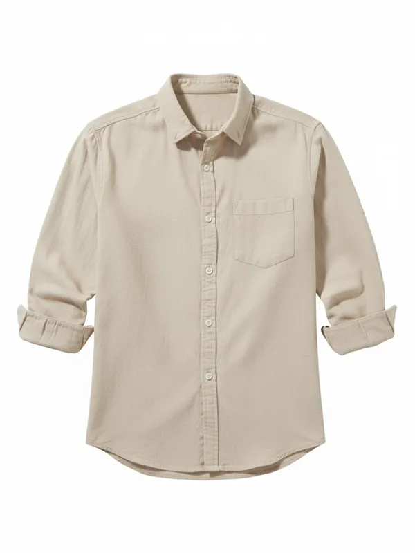 Highlander Men Cream Solid Slim Fit Casual Shirt