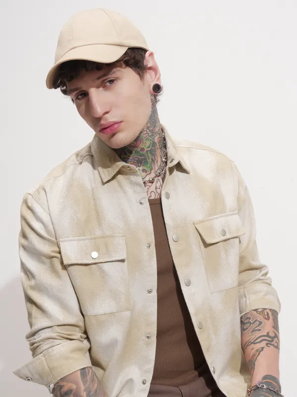 Highlander Men Beige Printed Relaxed Fit Casual Shirt