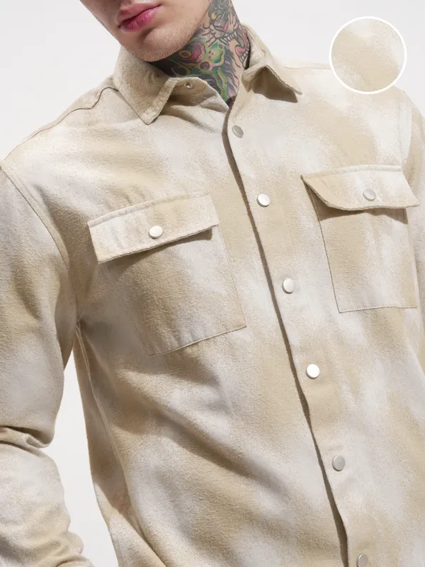 Highlander Men Beige Printed Relaxed Fit Casual Shirt