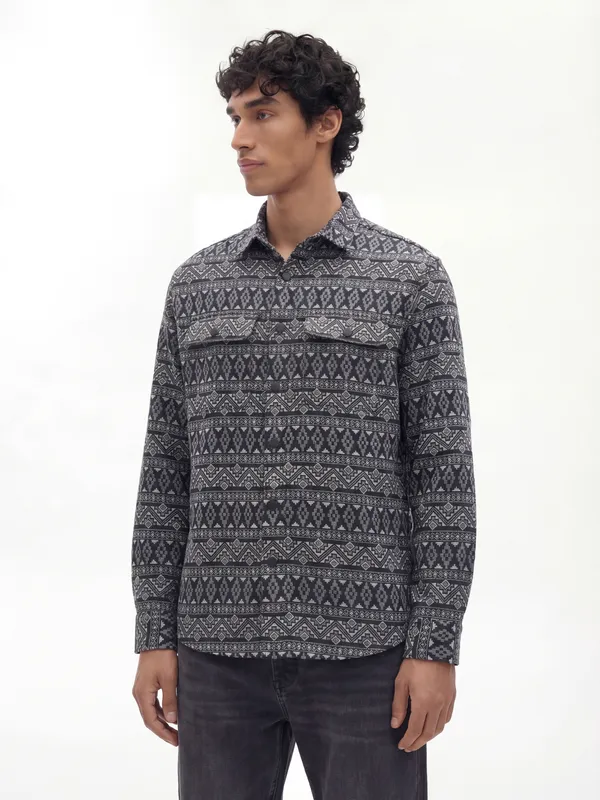 Highlander Men Black Printed Relaxed Fit Casual Shirt