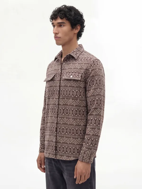 Highlander Men Brown Printed Relaxed Fit Casual Shirt