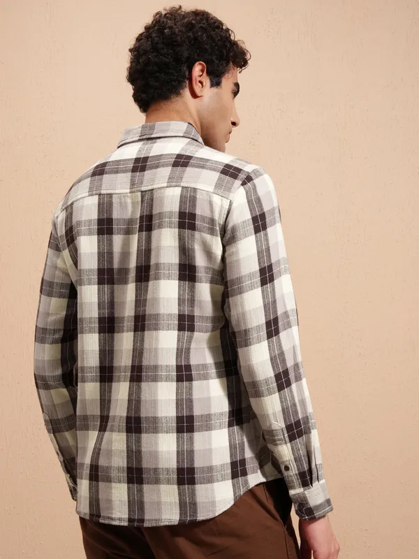 Highlander Men Brown Checked Slim Fit Casual Shirt