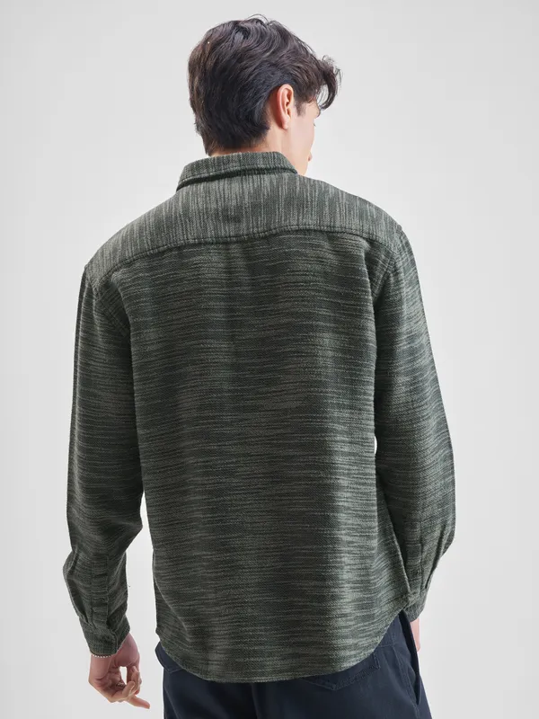 Highlander Men Black Self Design Relaxed Fit Casual Shirt