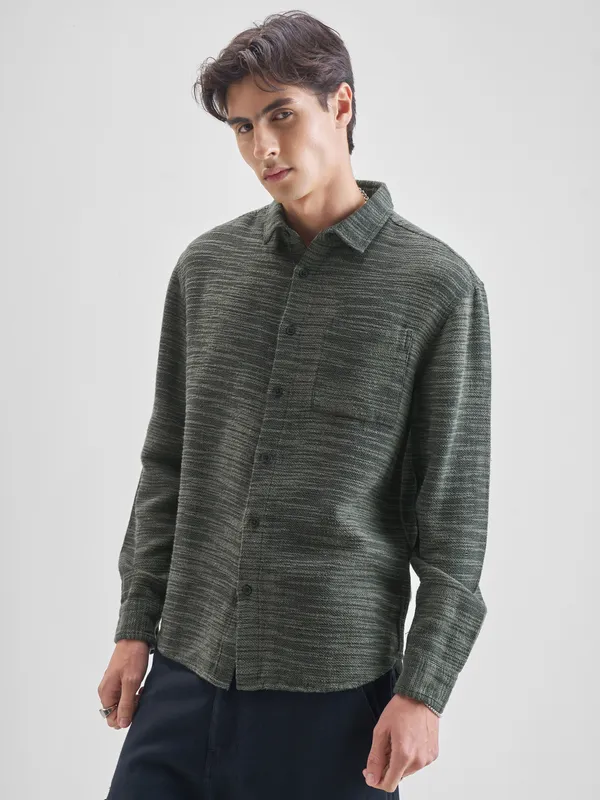 Highlander Men Black Self Design Relaxed Fit Casual Shirt