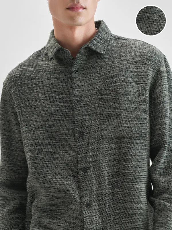 Highlander Men Black Self Design Relaxed Fit Casual Shirt