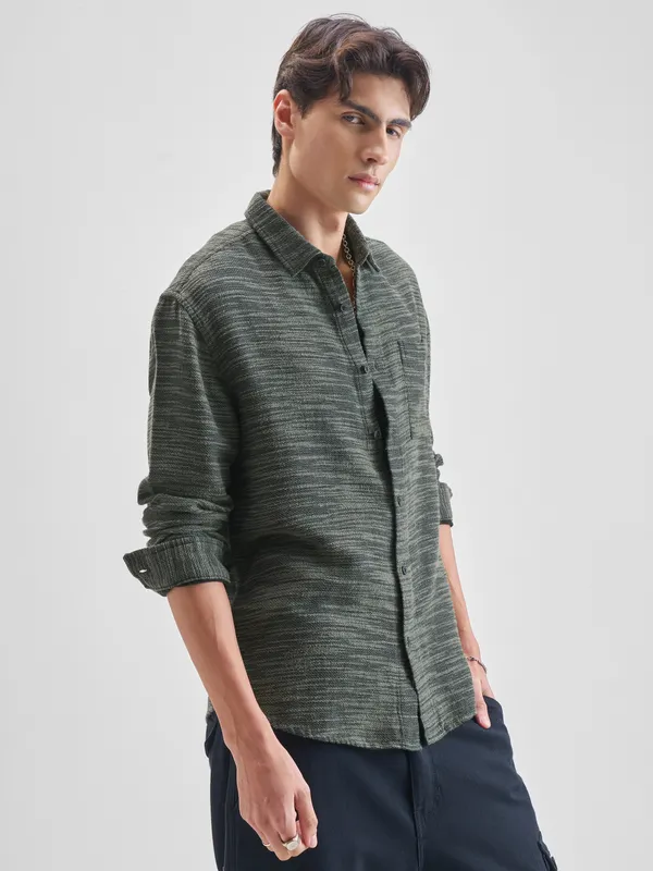 Highlander Men Black Self Design Relaxed Fit Casual Shirt