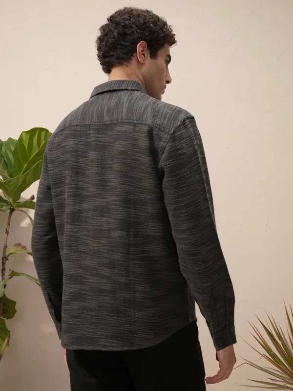 Highlander Men Black Self Design Relaxed Fit Casual Shirt