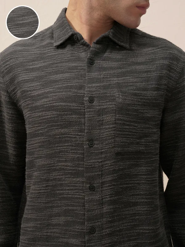 Highlander Men Black Self Design Relaxed Fit Casual Shirt