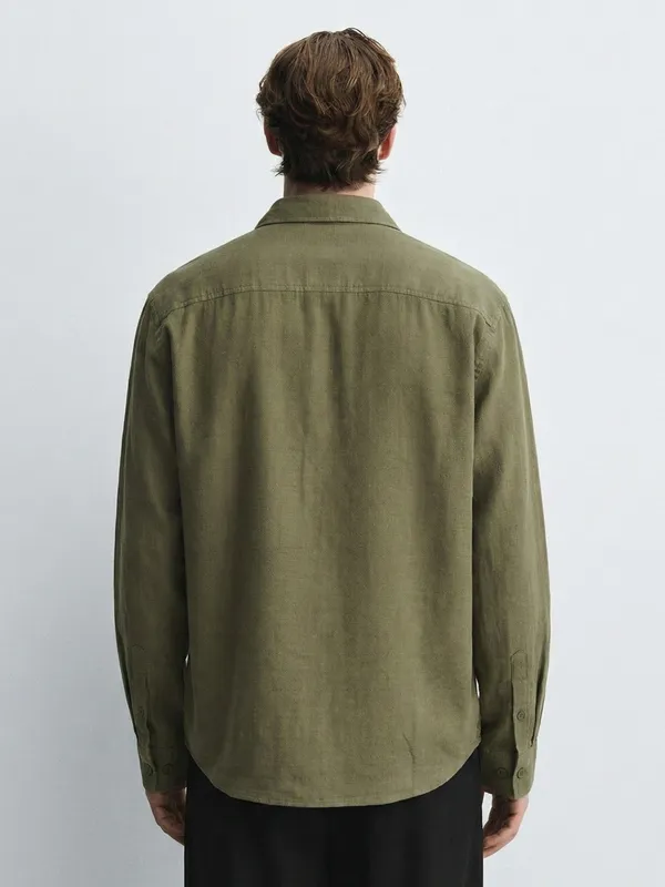 Highlander Men Green Self Design Relaxed Fit Casual Shirt