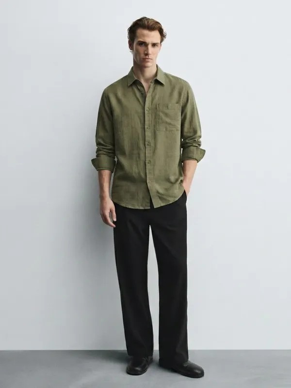 Highlander Men Green Self Design Relaxed Fit Casual Shirt