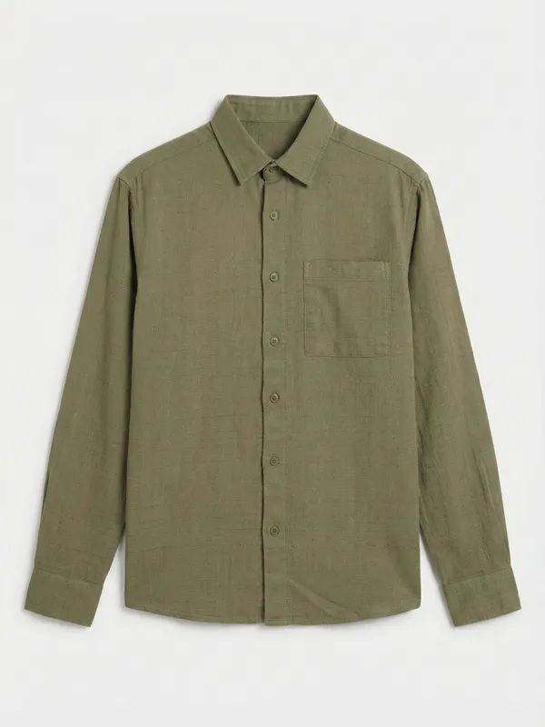 Highlander Men Green Self Design Relaxed Fit Casual Shirt