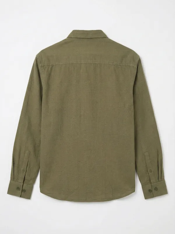 Highlander Men Green Self Design Relaxed Fit Casual Shirt