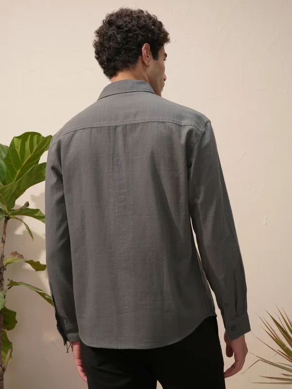 Highlander Men Grey Self Design Relaxed Fit Casual Shirt