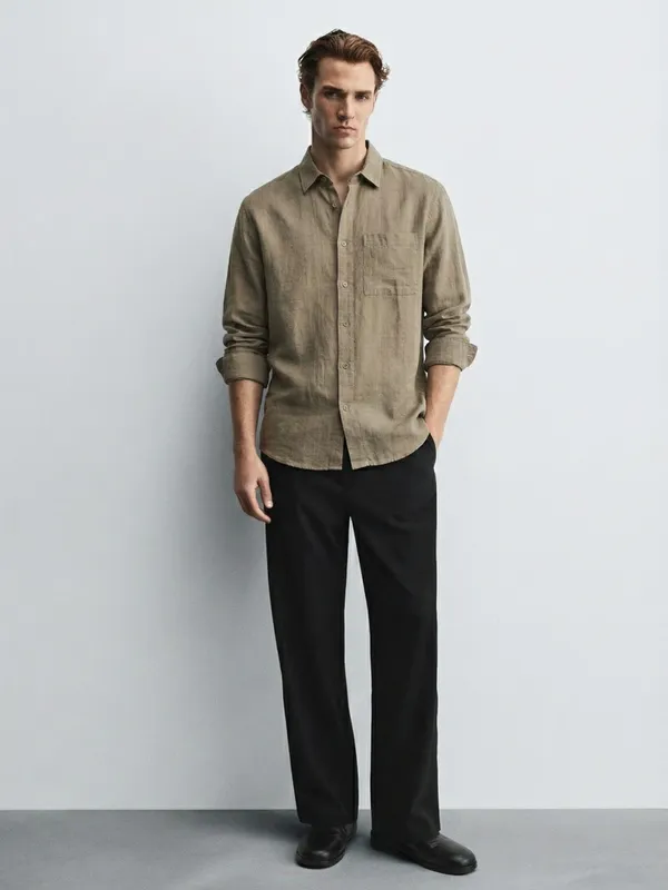 Highlander Men Beige Self Design Relaxed Fit Casual Shirt