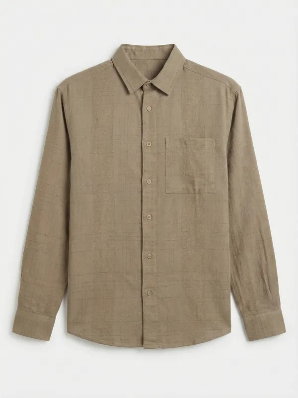 Highlander Men Beige Self Design Relaxed Fit Casual Shirt