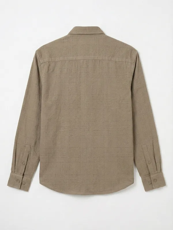 Highlander Men Beige Self Design Relaxed Fit Casual Shirt