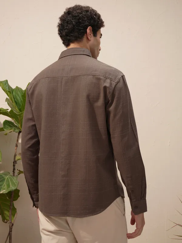 Highlander Men Brown Self Design Relaxed Fit Casual Shirt