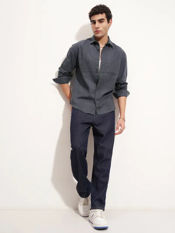 Highlander Men Blue Checked Relaxed Fit Casual Shirt